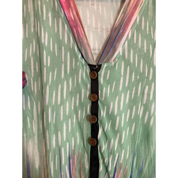 Filo Top Womens 14 Pastel Long Line Button Front Coverlet Mesh Artsy Boho Hippie - Picture 5 of 15